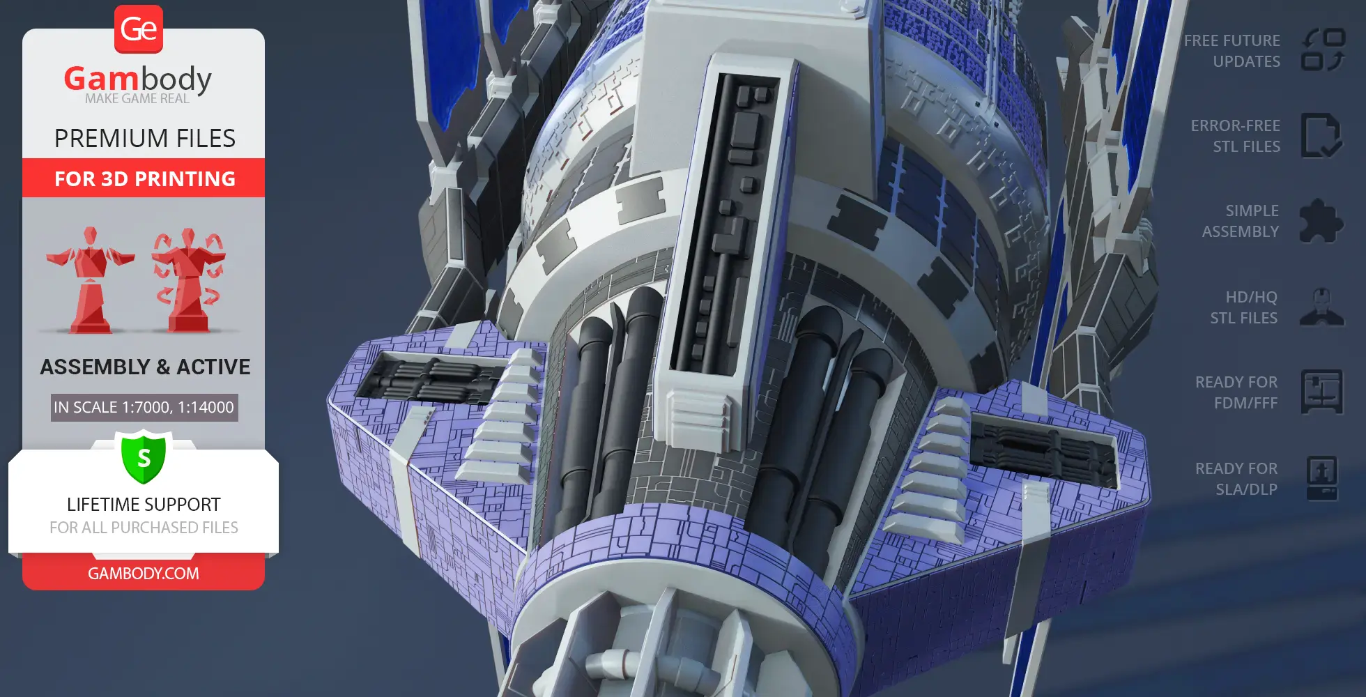 3D model of Babylon 5 station with complex geometric details, designed for 3D printing on Gambody.