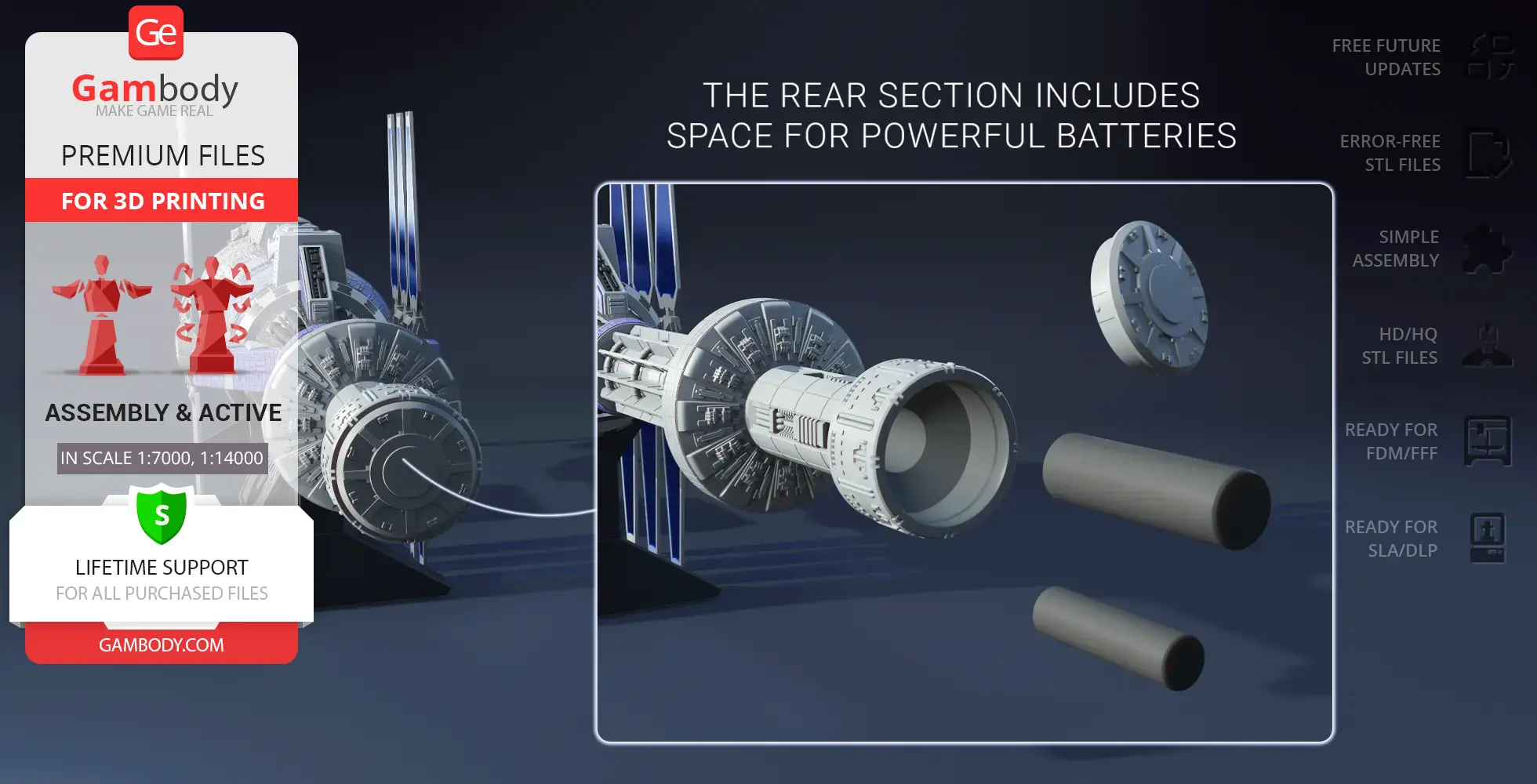 3D model of Babylon 5 Station parts for assembly, showing detailed rear section, suitable for 3D printing.