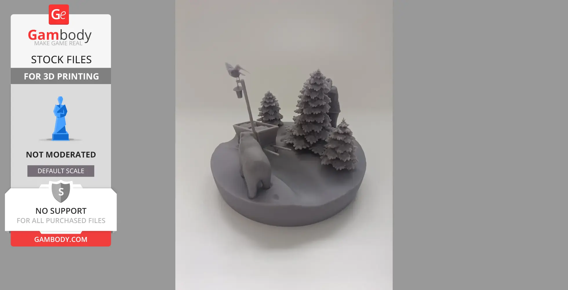 Santa and bear diorama with trees and sleigh, ready for 3D printing.