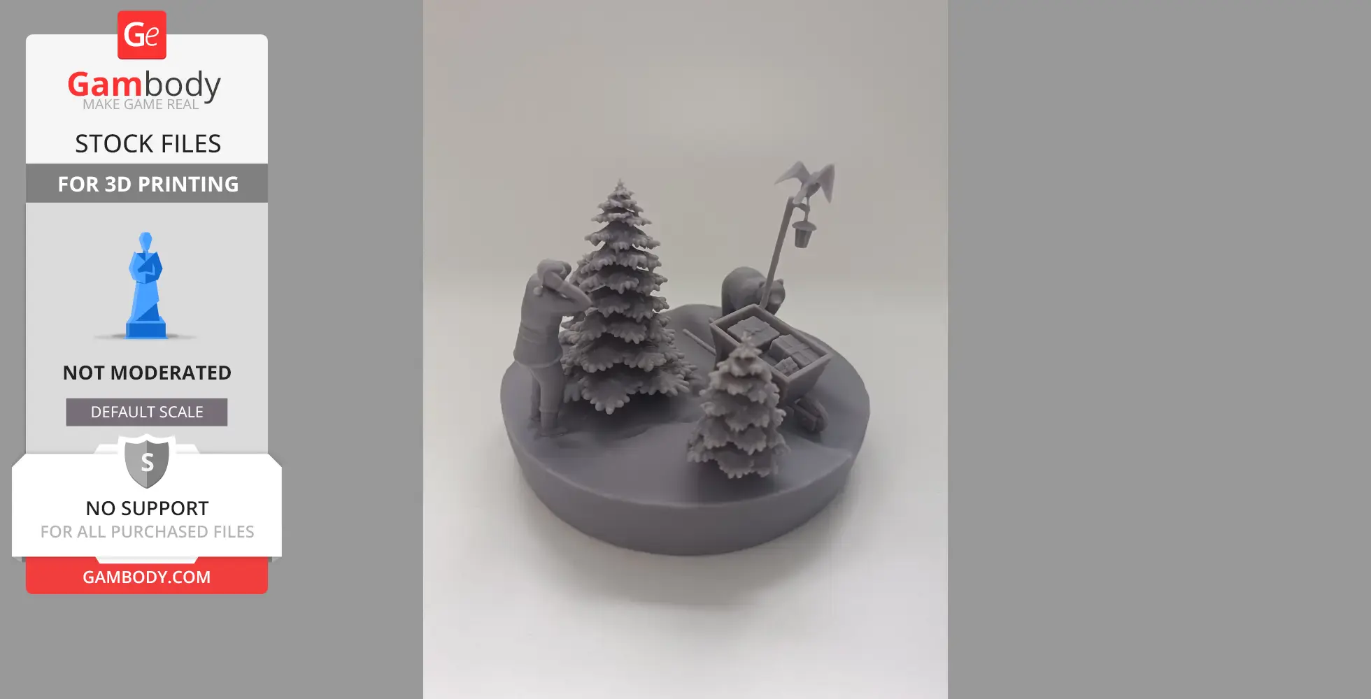 Santa and bear in forest scene with Christmas trees and gifts, designed for 3D printing.