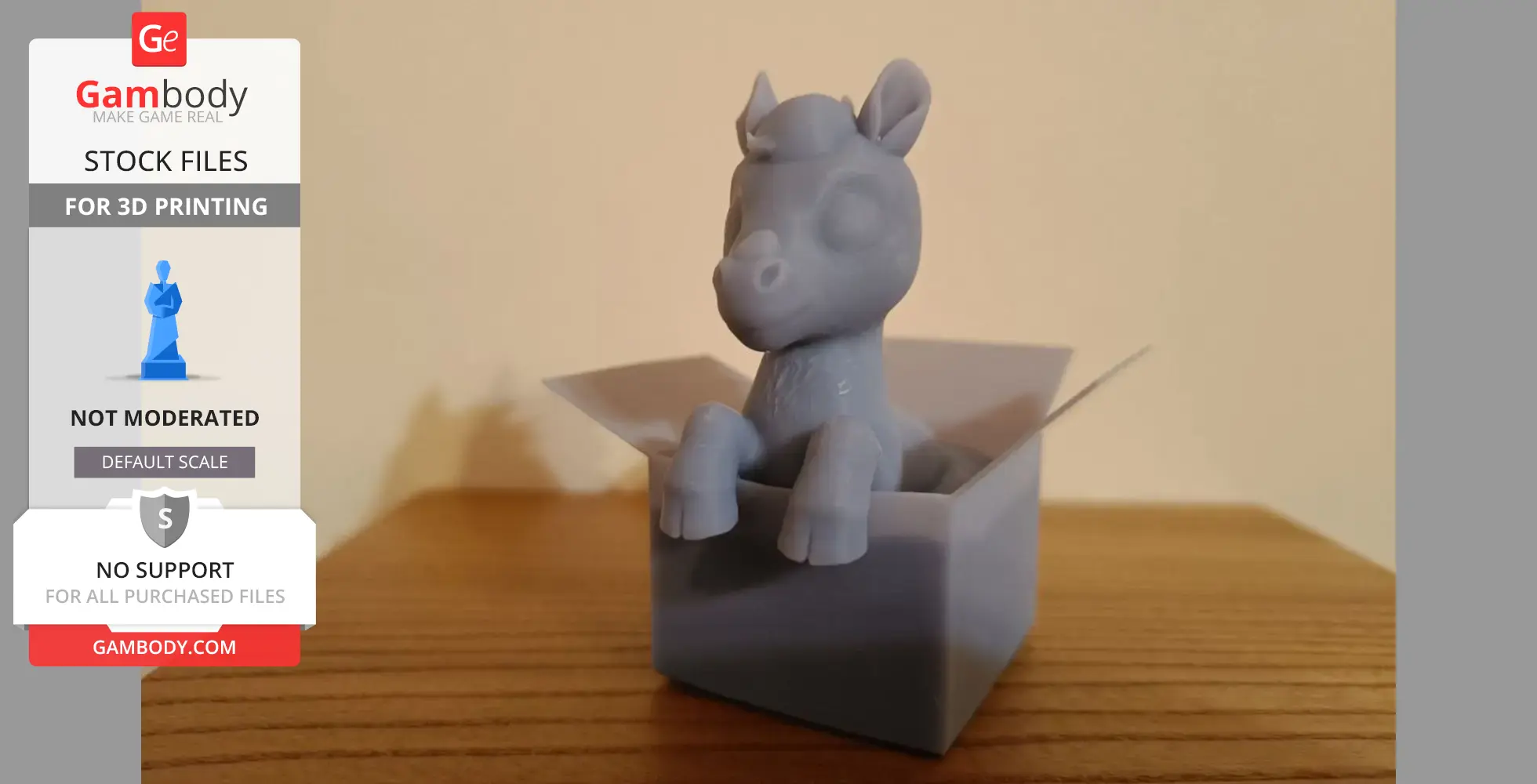 A cute horse figurine peeking out of a gift box, designed for 3D printing.