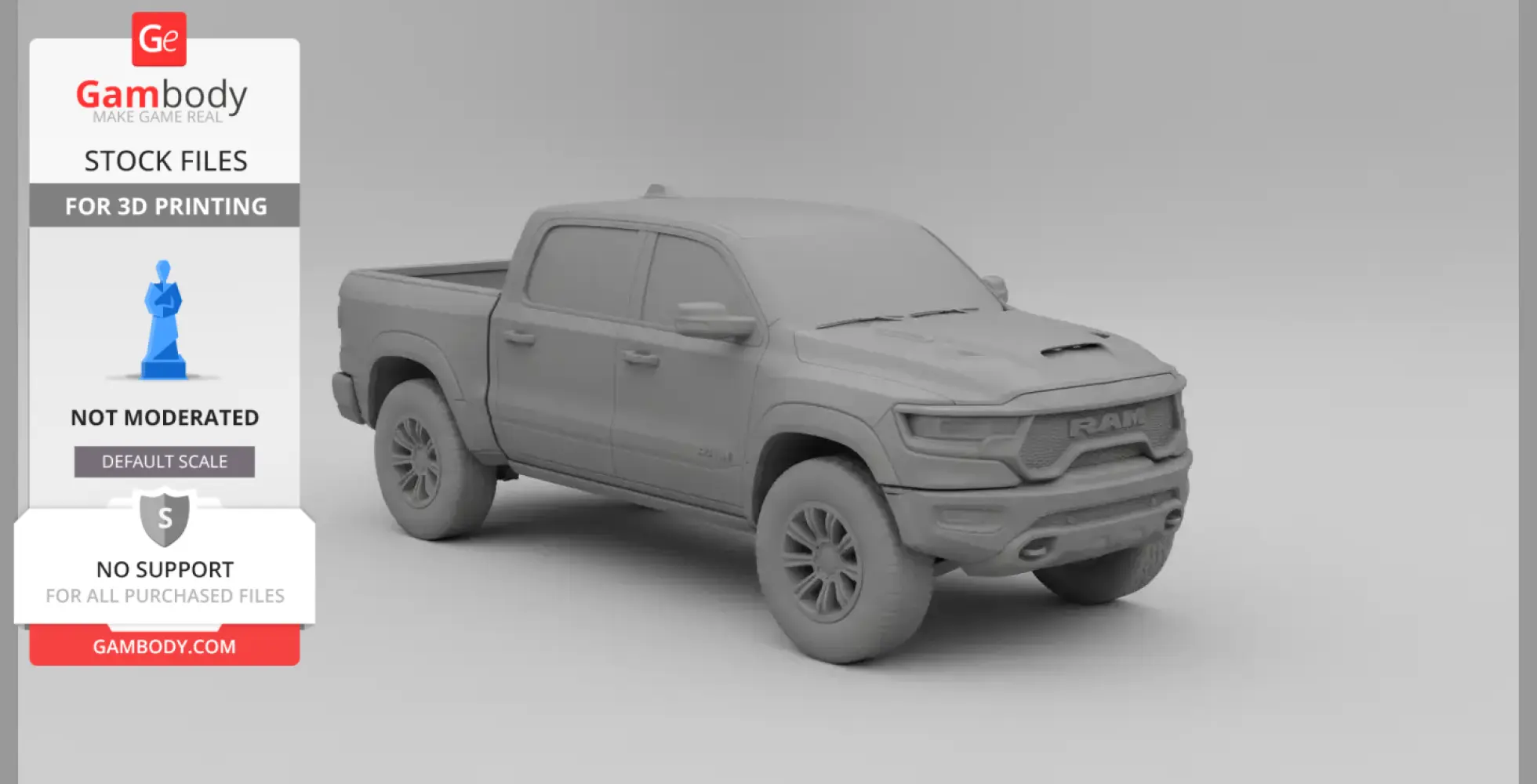 High-detail 3D model of a Ram TRX pickup truck for printing, showcasing realistic features.