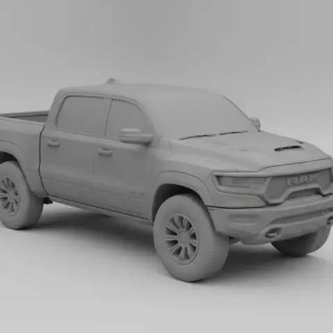 High-detail 3D model of a Ram TRX pickup truck, showcasing its robust and detailed design.