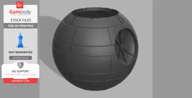 3D model of a spherical plant pot resembling the Death Star from Star Wars.
