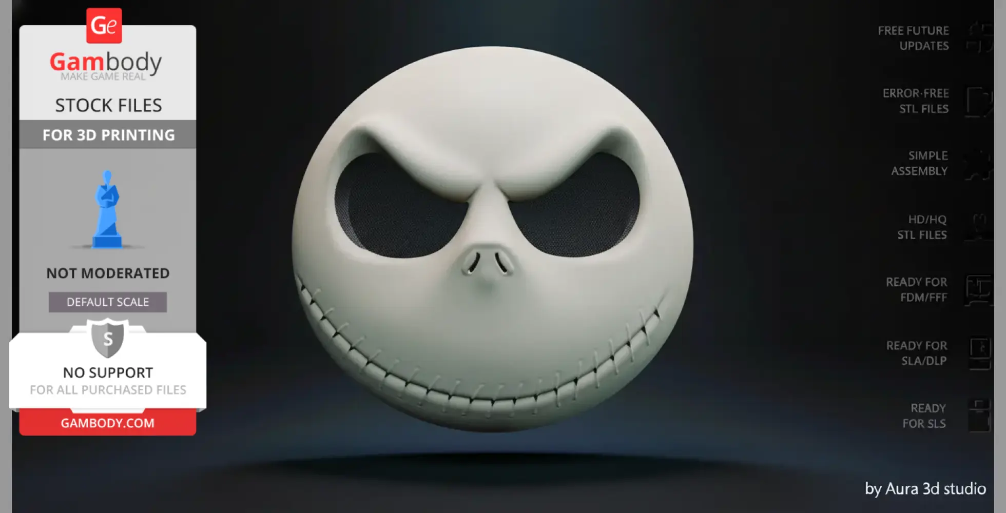 3D model of Jack Skellington's face as a wearable mask, ready for 3D printing and easy assembly.