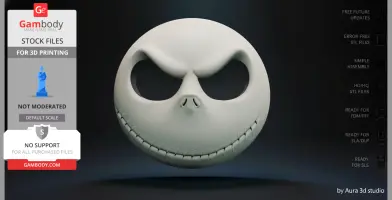 3D model of Jack Skellington's face as a wearable mask, ready for 3D printing and easy assembly.