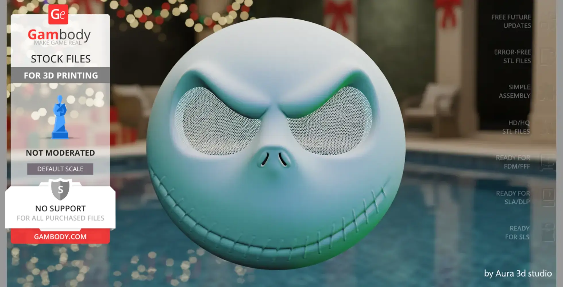 A 3D printed, multi-part Jack Skellington mask with expressive eyes and stitched mouth design.