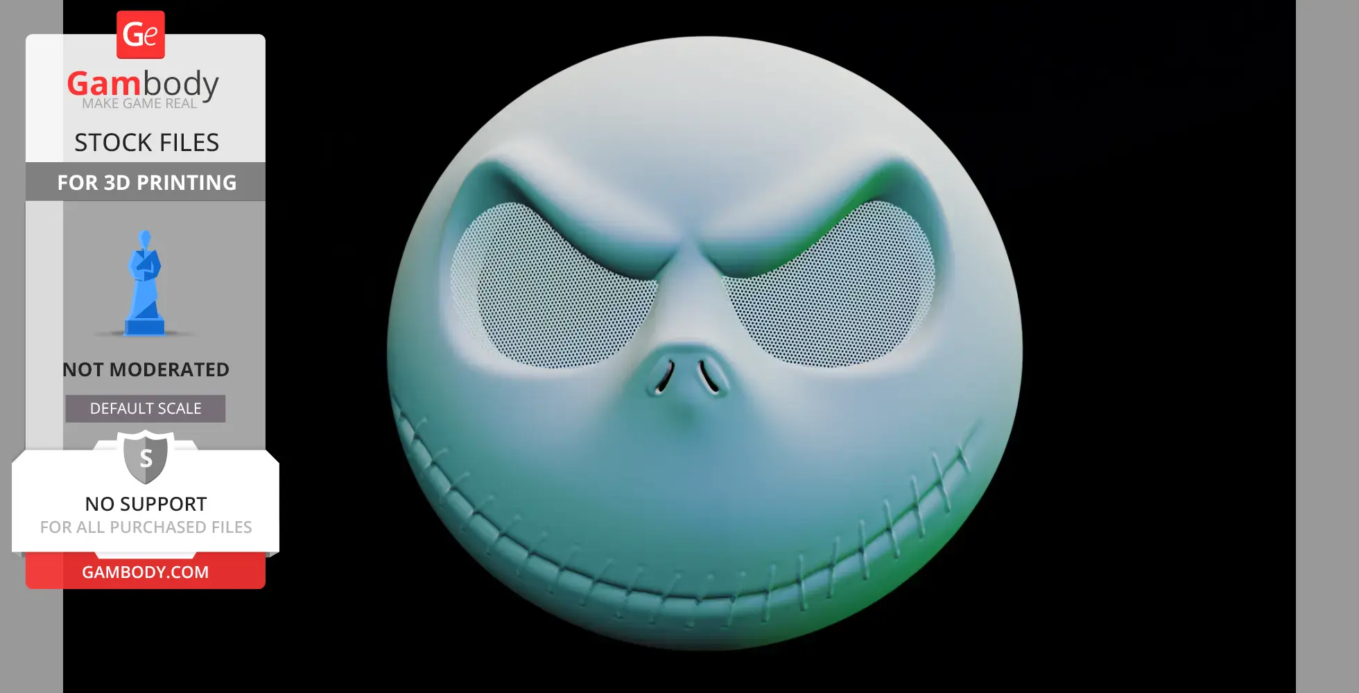 A 3D printable Jack Skellington mask with stitched mouth and mesh eye areas.