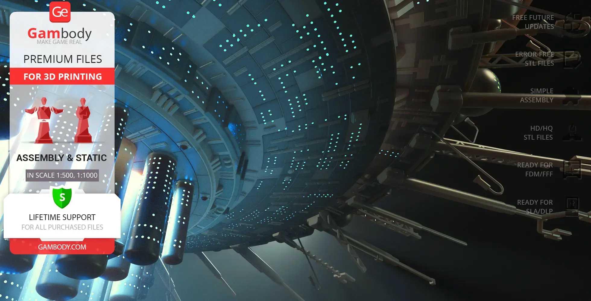 Futuristic, detailed sci-fi mothership 3D model with glowing lights and structural elements.