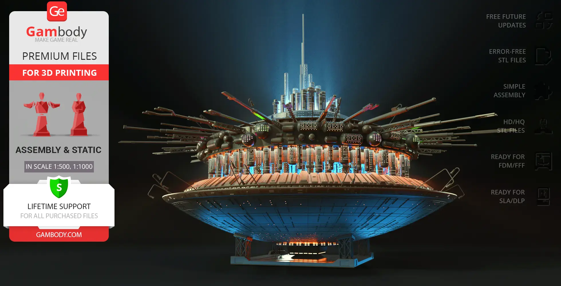 Futuristic sci-fi mothership model with complex design and structures, ready for 3D printing.
