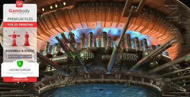 Futuristic sci-fi mothership interior with intricate structures and glowing lights for 3D printing on Gambody.