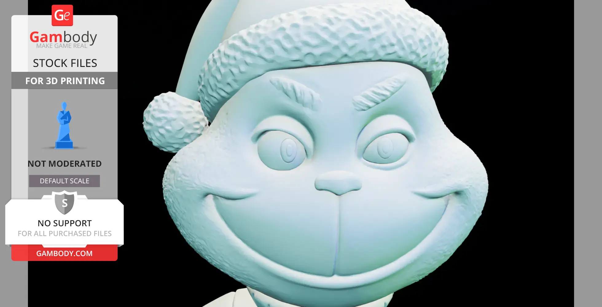 3D model of a grinning character in a Santa hat, designed for 3D printing by Gambody.