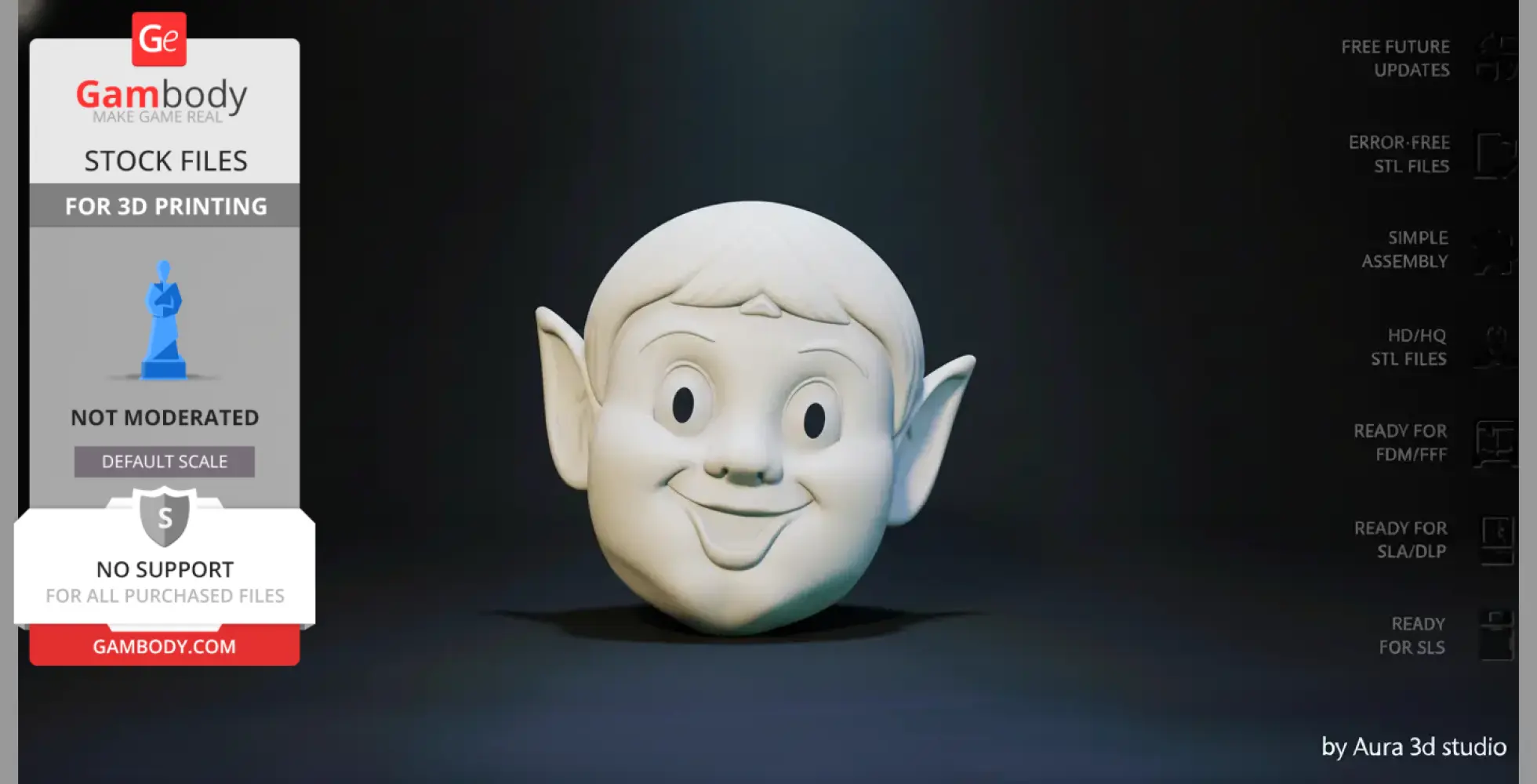 A smiling elf mask with pointed ears and round eyes, designed as a wearable costume prop.