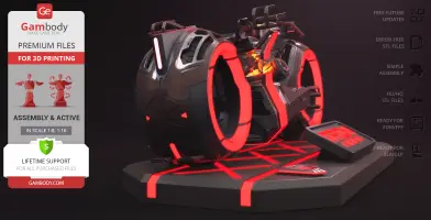 Futuristic TRON Ares Light Cycle model with glowing red accents on a display platform.