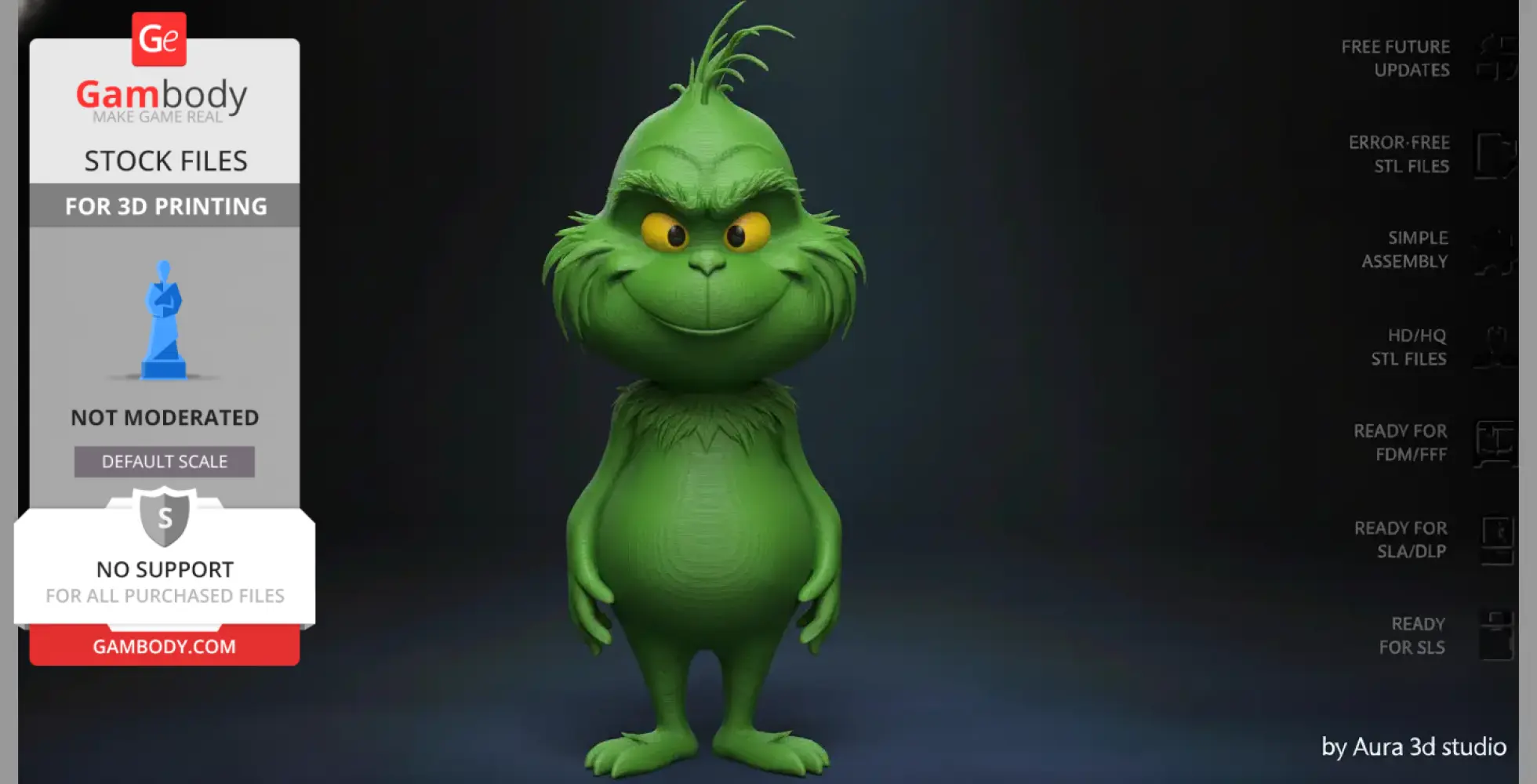 Green, child-like creature with yellow eyes and a mischievous smile from a 3D printing model file.