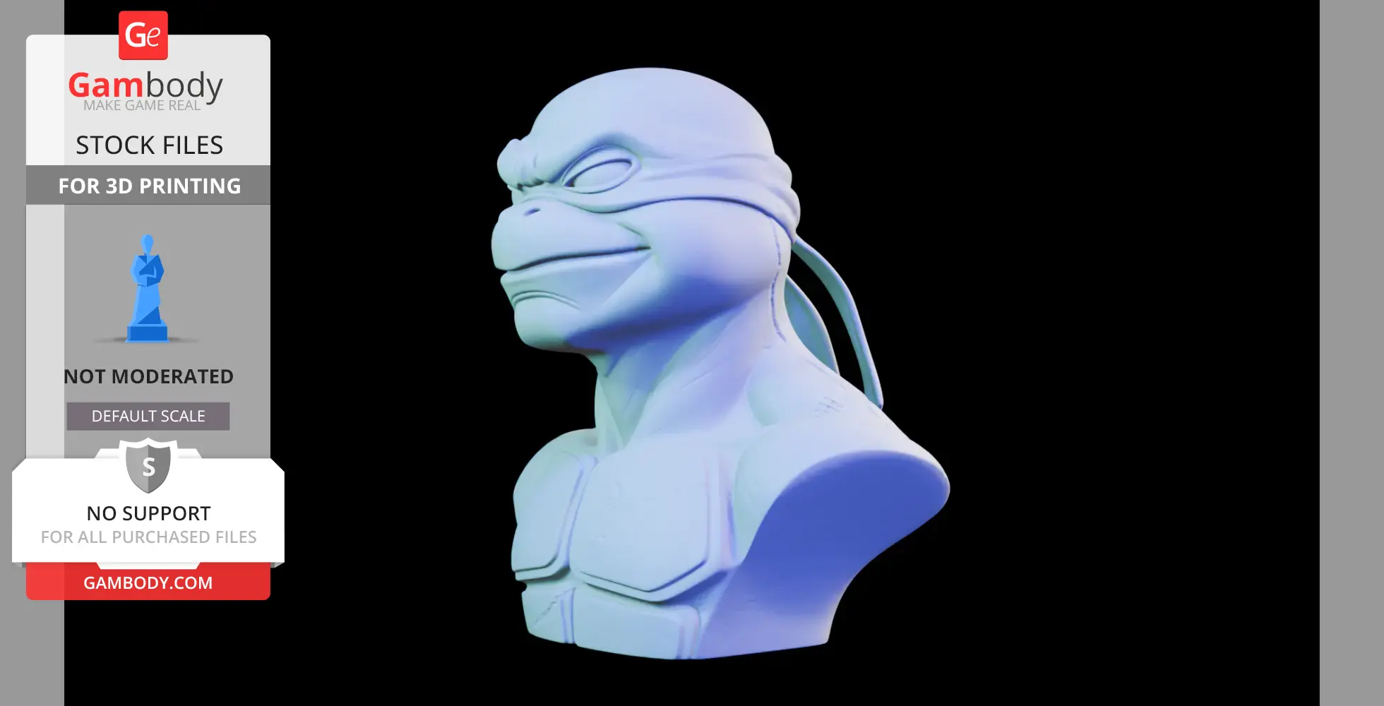 3D model of a Ninja Turtle bust with a separate headband, designed for 3D printing.
