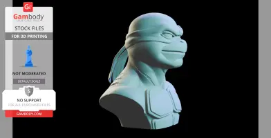 3D bust of a humanoid turtle wearing a headband, designed for 3D printing.