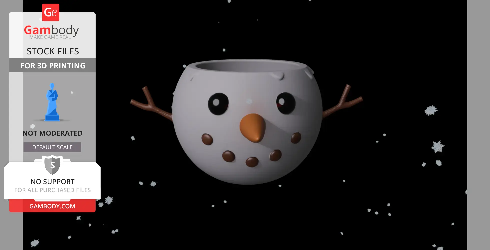 3D snowman head-shaped bowl with carrot nose and branch arms, ideal for keys and small items.