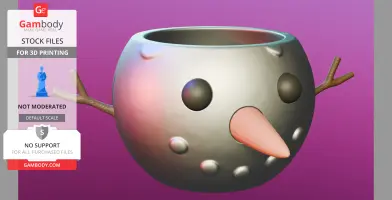 3D model of a snowman bowl with twig arms and a carrot nose, designed for 3D printing.