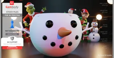 A snowman-themed Christmas bowl with arms, surrounded by festive characters.