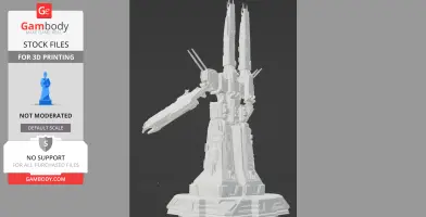 Futuristic spacecraft model with two towers and extended arm for 3D printing.