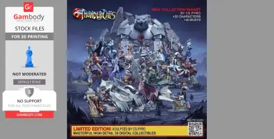 A collection of 3D-printed Thundercats characters and busts, featuring detailed figures and vehicles.