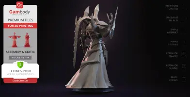 A detailed 3D model of Alarak, a menacing armored warrior from StarCraft, ready for 3D printing.