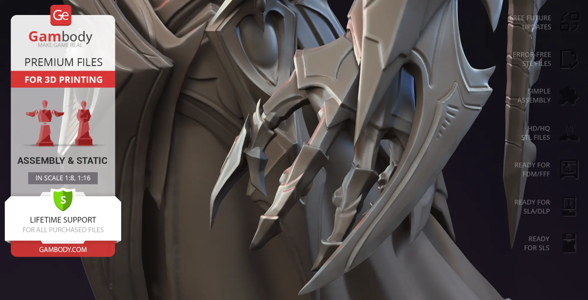 Detailed sci-fi armor with sharp, intricate designs, suitable for 3D printing as a high-detail model.