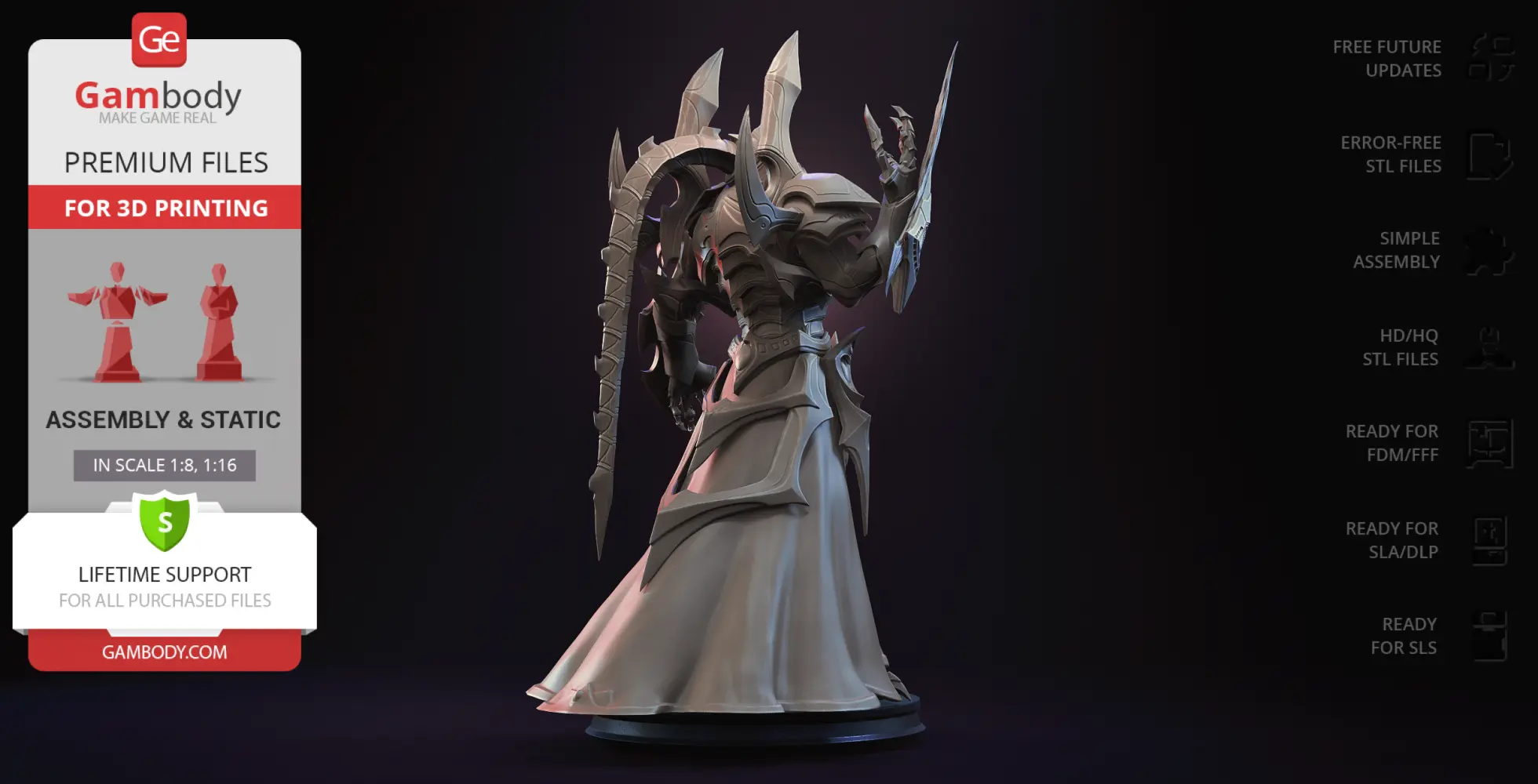 A detailed 3D model of Alarak, a menacing armored warrior from StarCraft, ready for 3D printing.