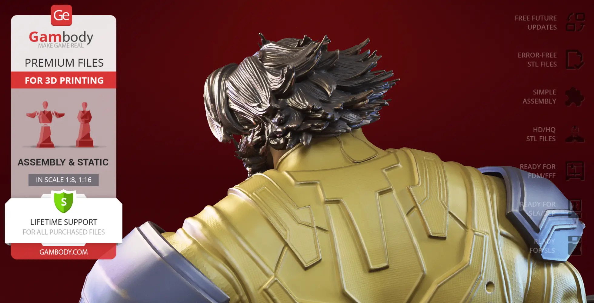 3D model of a character in a yellow suit with detailed hair, viewed from the back.