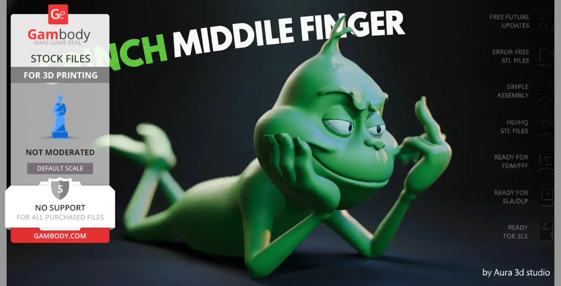 A green character lounging with a mischievous expression, showing a middle finger gesture.