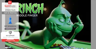 A green character resembling the Grinch lies on a pool table, smiling and raising a middle finger.