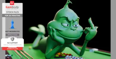 A green creature lying down, smirking, with one hand under its chin and the other showing a middle finger.