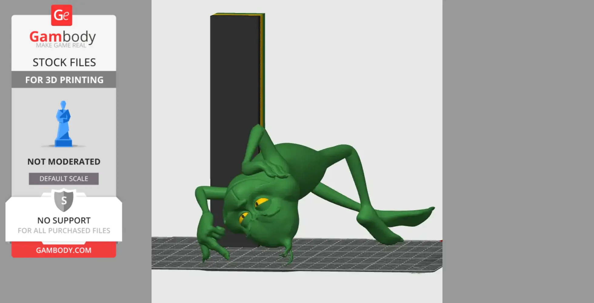 Green creature bending over, showing a middle finger, posed for humorous effect.