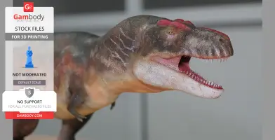 Detailed T. rex model with reddish accents, roaring pose; ideal for 3D printing.