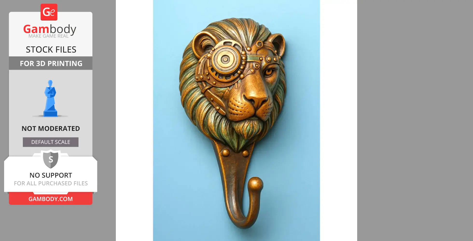 Steampunk lion head wall hook with gears and metallic details in a bronze finish.