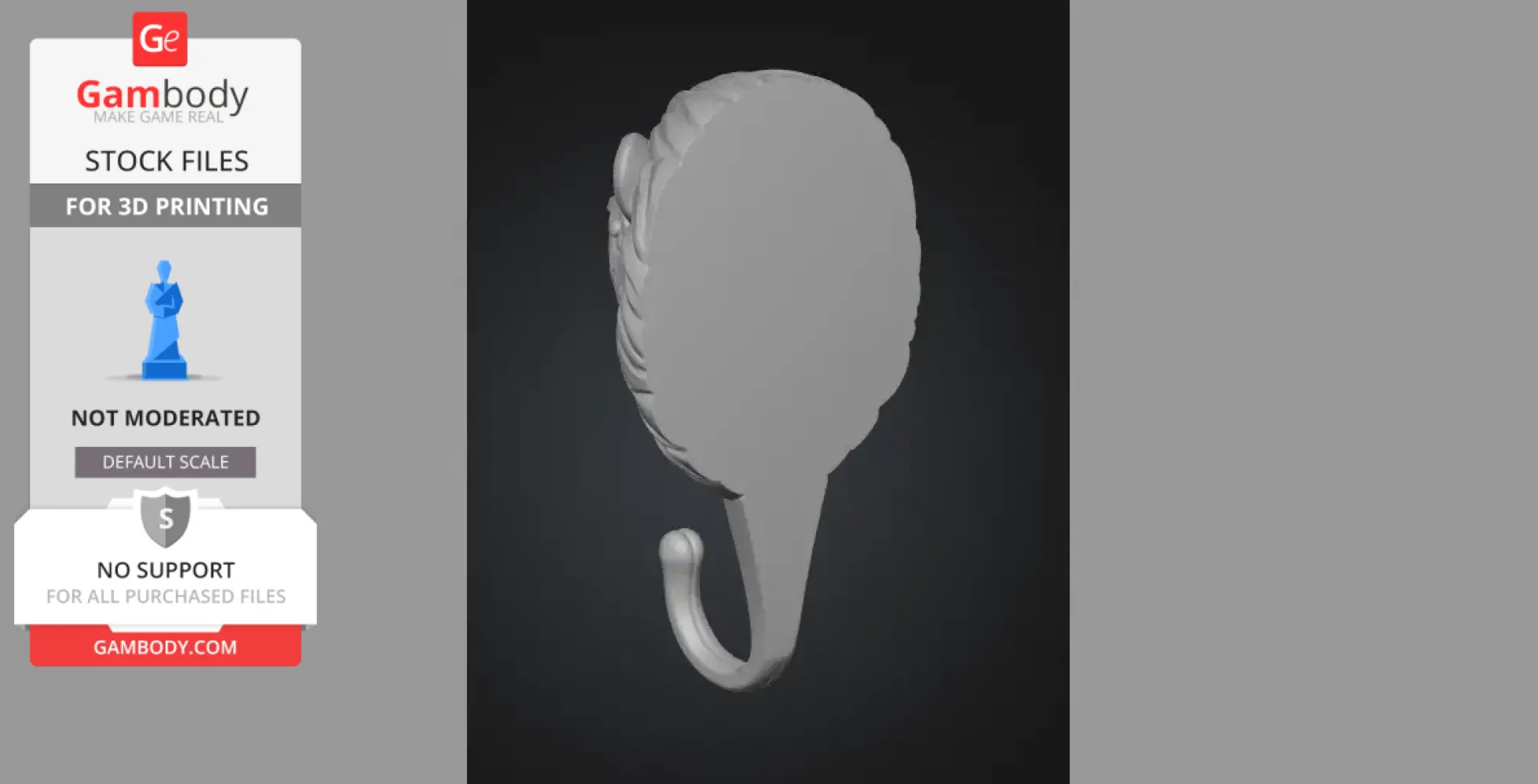 A high-detail, steampunk-style lion head wall hook for 3D printing, side view.