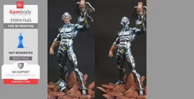 Silver armored figure with a falcon, standing on rocky terrain, designed for 3D printing.