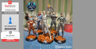 Six detailed Silverhawks 3D figurines on display stands, ready for 3D printing.