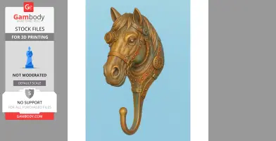 Steampunk horse head wall hook with gears and goggles, designed for 3D printing.