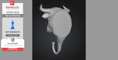 Steampunk bull-themed wall hook with intricate details and large horns for 3D printing.