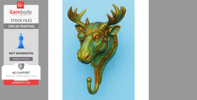Steampunk moose head wall hook, detailed with gears and tubing, teal and bronze tones.