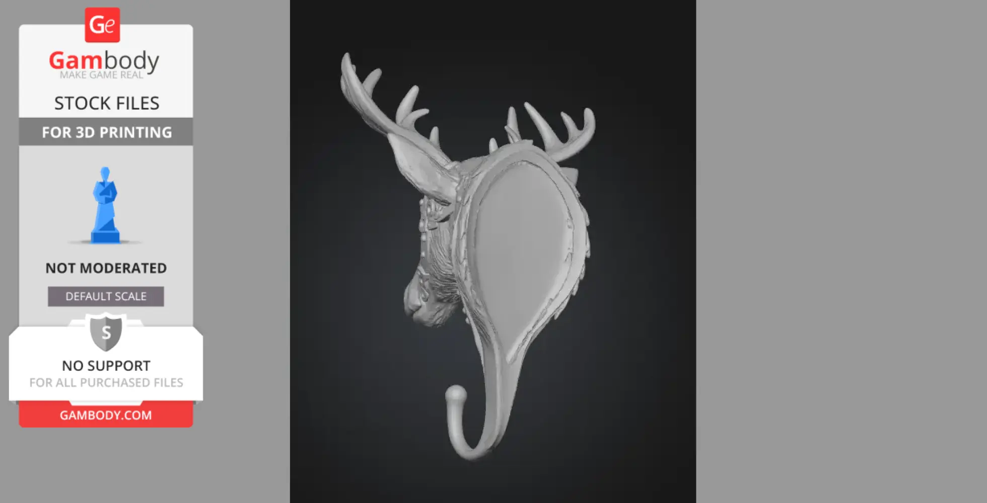 Steampunk deer/moose head with antlers, designed as a decorative wall hook for 3D printing.
