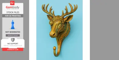 Steampunk deer/moose head wall hook with gears and a monocle. High-detail 3D printing model.