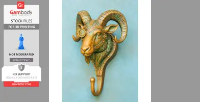 A steampunk-style ram head wall hook with ornate details and gears.