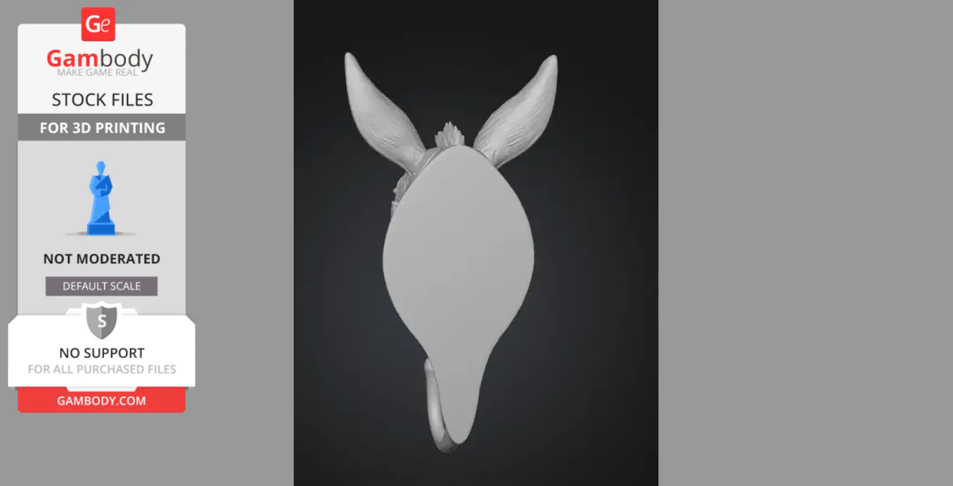 3D model of a donkey head wall hook with steampunk style, featuring prominent ears.