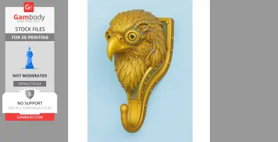 A detailed steampunk-style golden eagle head wall hook with mechanical elements.