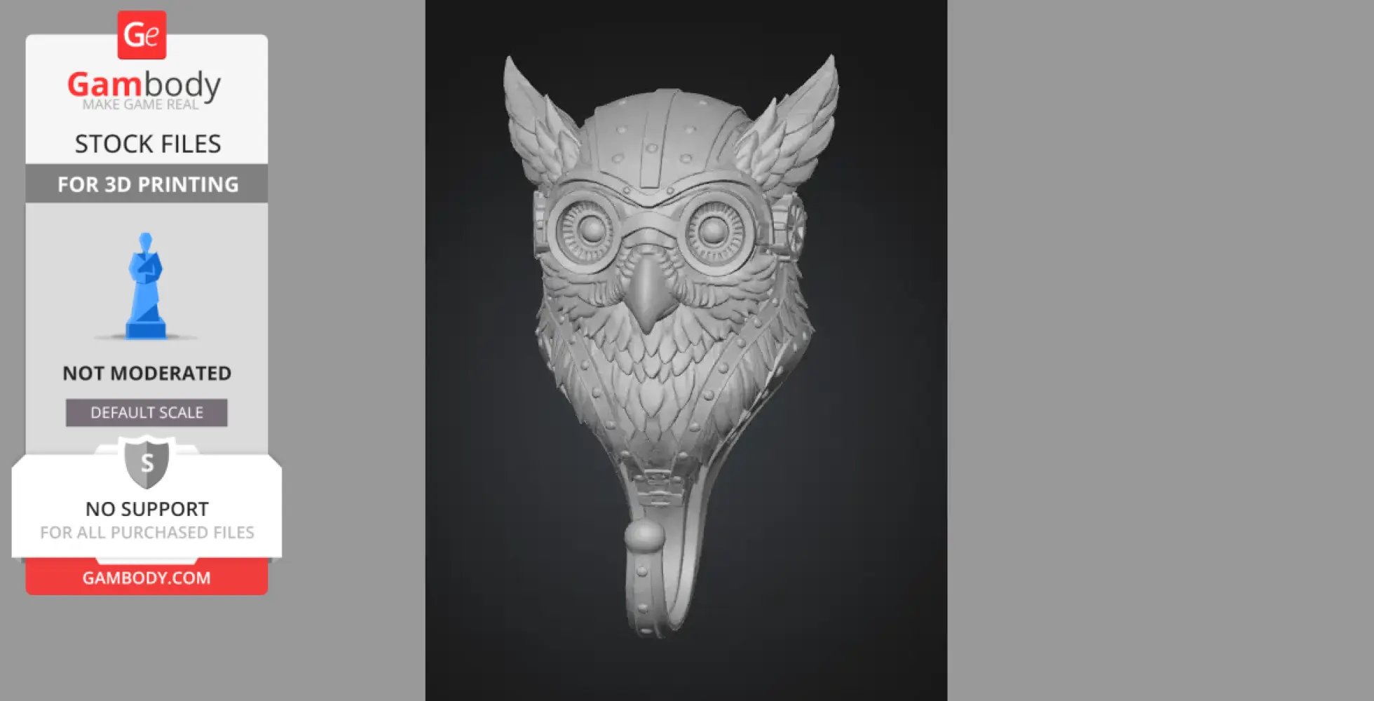 A detailed steampunk owl wall hook with goggles and a mechanical design for 3D printing.