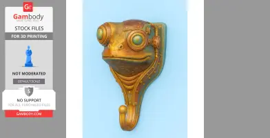 Steampunk-style frog wall hook with goggles and gears, ideal for 3D printing.