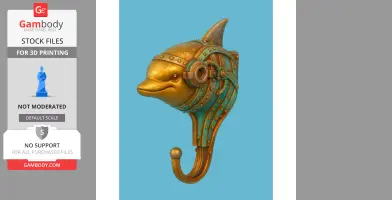 A steampunk dolphin head designed as a decorative wall hook with gears and brass elements.